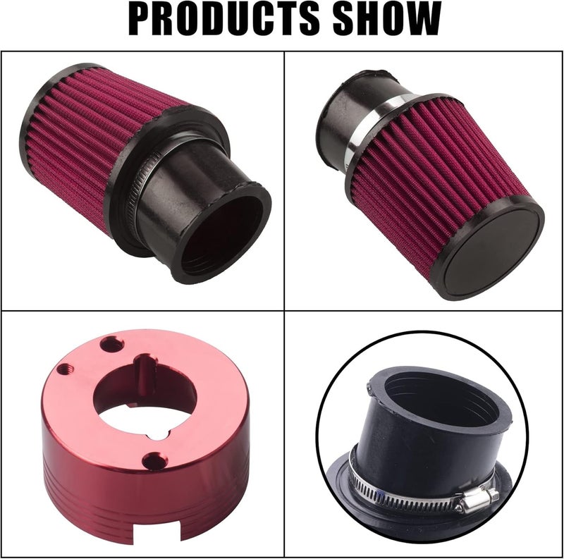 MRELC Air Filter Adapter Jet Kit for Predator 301cc 420cc 11hp 13hp 15hp GX340 GX390 389cc Stage 1 Mini Bike Parts Go Kart Golf Cart Lawnmower Water Pump Pressure Washer Generator OHV Engine (Red) - Image 3